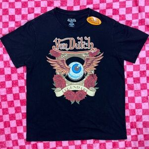 Von Dutch Black Tee with Winged Eye Graphic